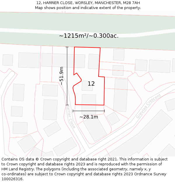 12, HARRIER CLOSE, WORSLEY, MANCHESTER, M28 7AH: Plot and title map