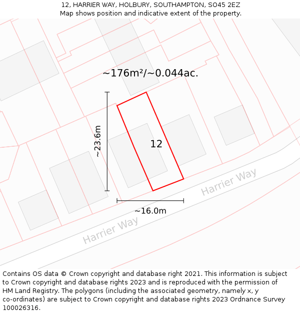 12, HARRIER WAY, HOLBURY, SOUTHAMPTON, SO45 2EZ: Plot and title map