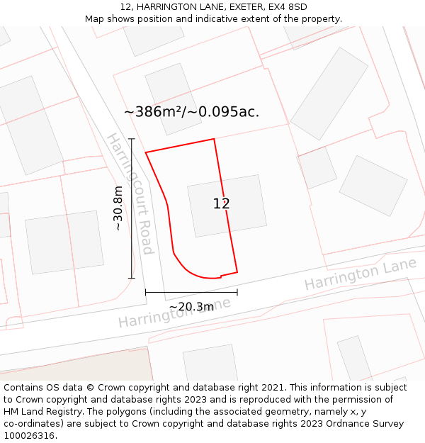 12, HARRINGTON LANE, EXETER, EX4 8SD: Plot and title map