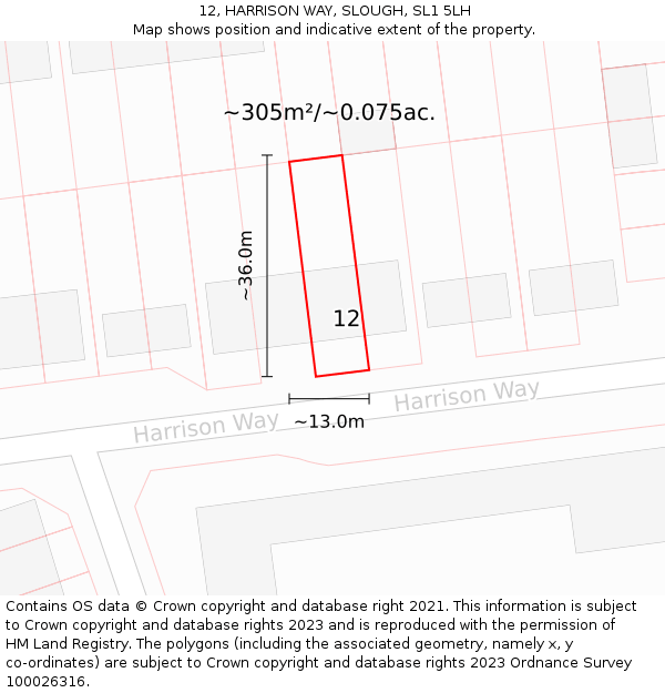 12, HARRISON WAY, SLOUGH, SL1 5LH: Plot and title map