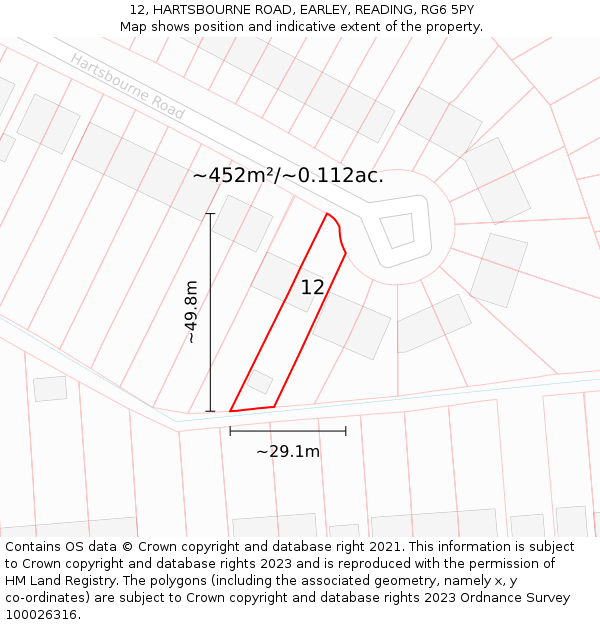 12, HARTSBOURNE ROAD, EARLEY, READING, RG6 5PY: Plot and title map