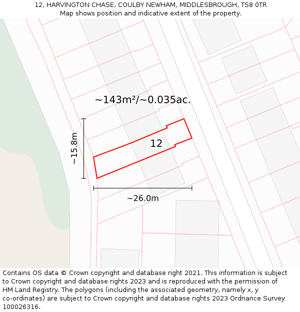 12, HARVINGTON CHASE, COULBY NEWHAM, MIDDLESBROUGH, TS8 0TR: Plot and title map