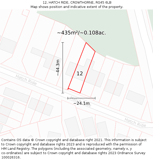 12, HATCH RIDE, CROWTHORNE, RG45 6LB: Plot and title map