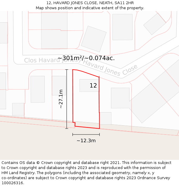 12, HAVARD JONES CLOSE, NEATH, SA11 2HR: Plot and title map