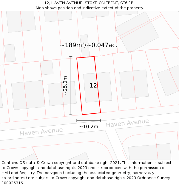 12, HAVEN AVENUE, STOKE-ON-TRENT, ST6 1RL: Plot and title map