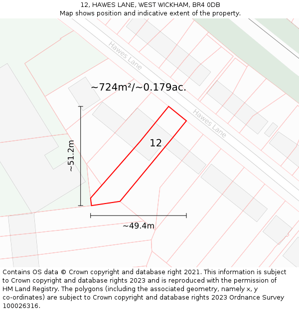 12, HAWES LANE, WEST WICKHAM, BR4 0DB: Plot and title map