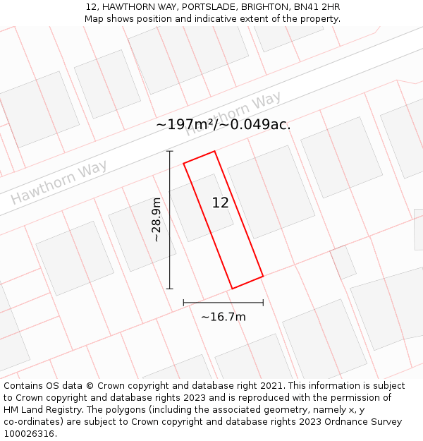 12, HAWTHORN WAY, PORTSLADE, BRIGHTON, BN41 2HR: Plot and title map