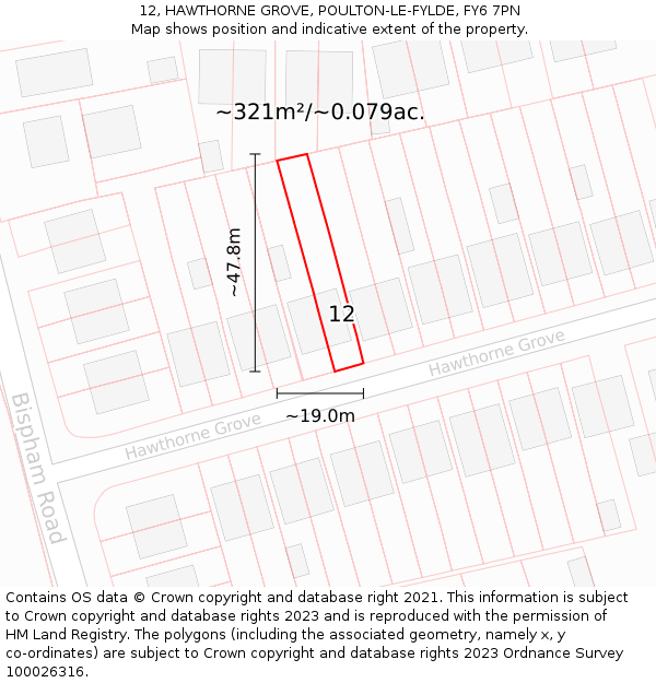 12, HAWTHORNE GROVE, POULTON-LE-FYLDE, FY6 7PN: Plot and title map