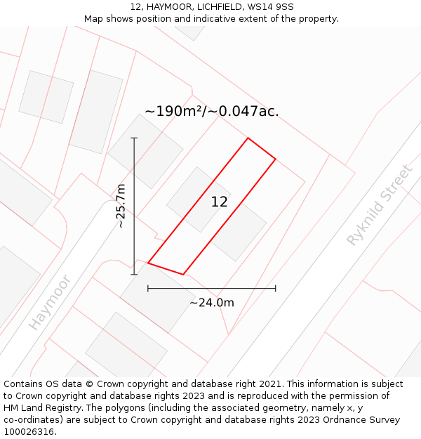 12, HAYMOOR, LICHFIELD, WS14 9SS: Plot and title map