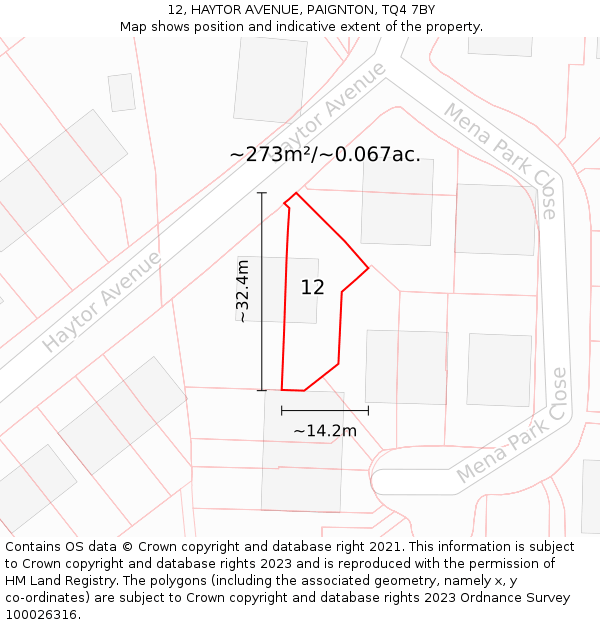 12, HAYTOR AVENUE, PAIGNTON, TQ4 7BY: Plot and title map