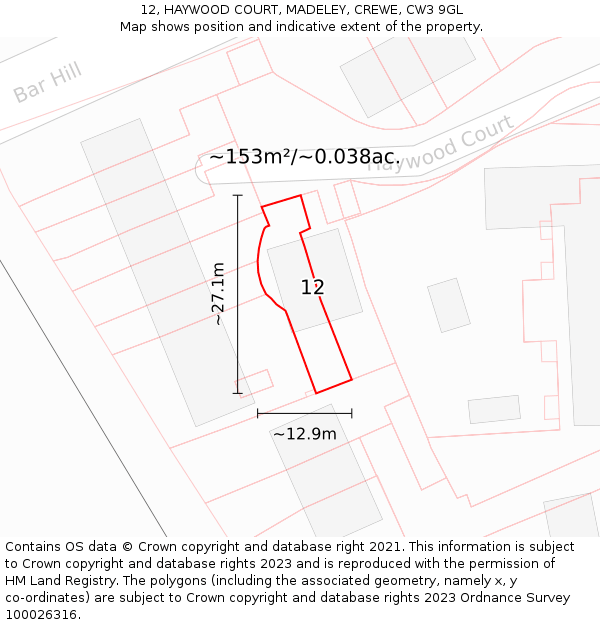 12, HAYWOOD COURT, MADELEY, CREWE, CW3 9GL: Plot and title map