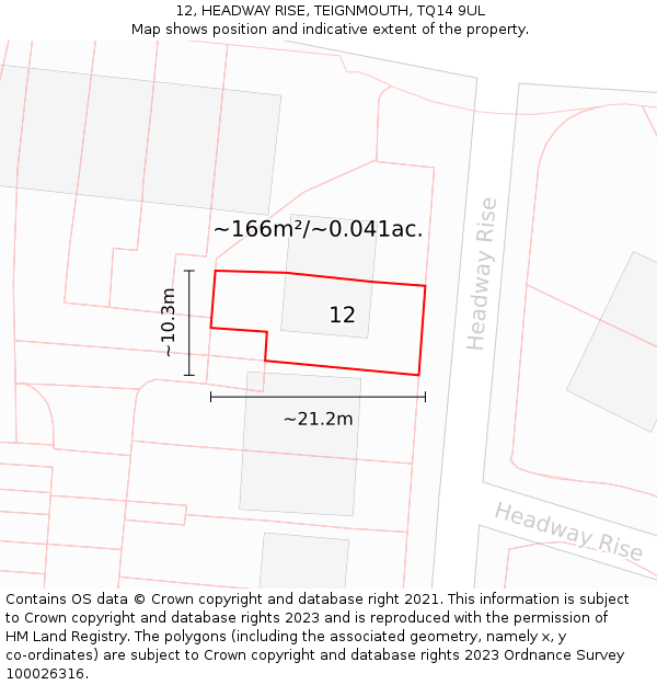 12, HEADWAY RISE, TEIGNMOUTH, TQ14 9UL: Plot and title map