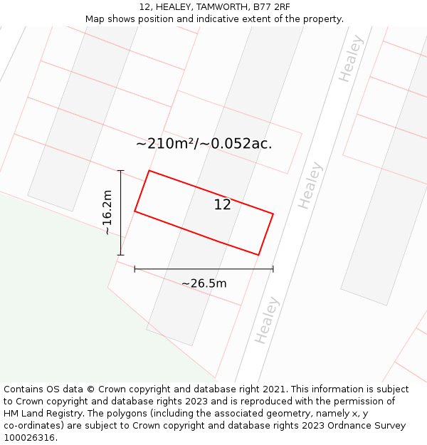 12, HEALEY, TAMWORTH, B77 2RF: Plot and title map