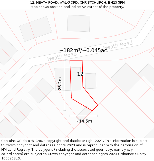 12, HEATH ROAD, WALKFORD, CHRISTCHURCH, BH23 5RH: Plot and title map