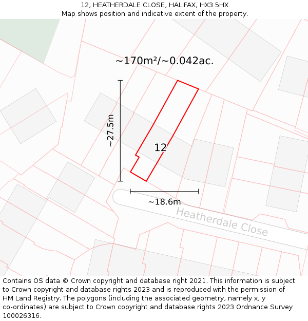 12, HEATHERDALE CLOSE, HALIFAX, HX3 5HX: Plot and title map