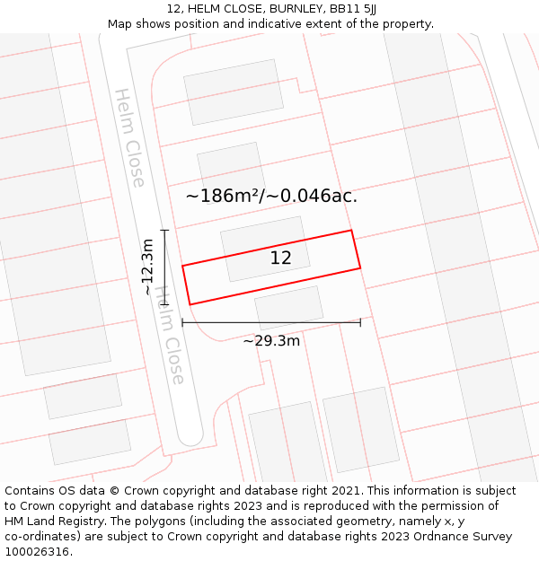 12, HELM CLOSE, BURNLEY, BB11 5JJ: Plot and title map