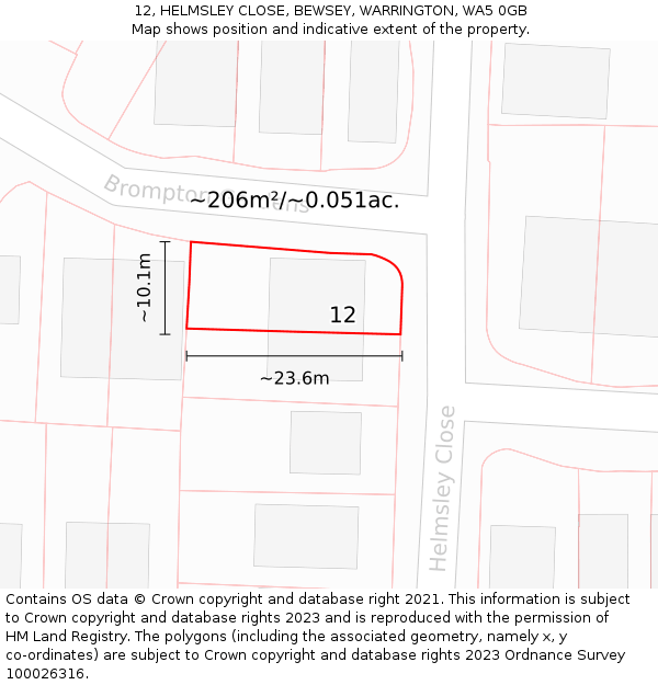 12, HELMSLEY CLOSE, BEWSEY, WARRINGTON, WA5 0GB: Plot and title map