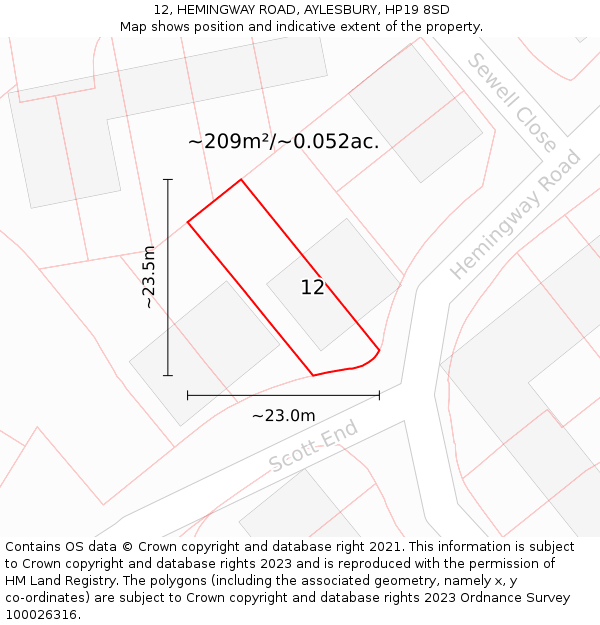 12, HEMINGWAY ROAD, AYLESBURY, HP19 8SD: Plot and title map