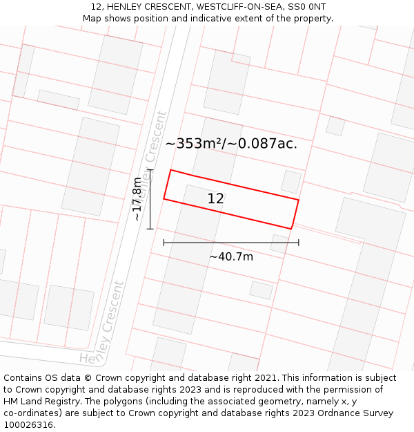 12, HENLEY CRESCENT, WESTCLIFF-ON-SEA, SS0 0NT: Plot and title map