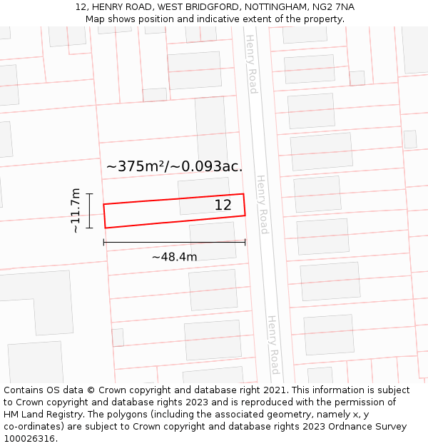 12, HENRY ROAD, WEST BRIDGFORD, NOTTINGHAM, NG2 7NA: Plot and title map