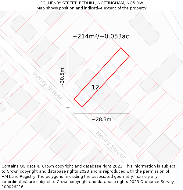 12, HENRY STREET, REDHILL, NOTTINGHAM, NG5 8JW: Plot and title map