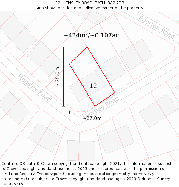 12, HENSLEY ROAD, BATH, BA2 2DR: Plot and title map