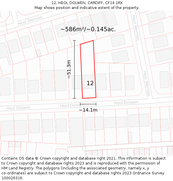 12, HEOL DOLWEN, CARDIFF, CF14 1RX: Plot and title map