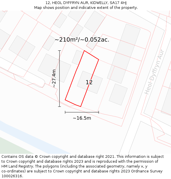 12, HEOL DYFFRYN AUR, KIDWELLY, SA17 4HJ: Plot and title map