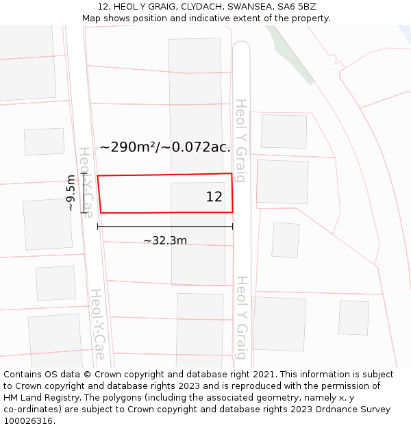 12, HEOL Y GRAIG, CLYDACH, SWANSEA, SA6 5BZ: Plot and title map