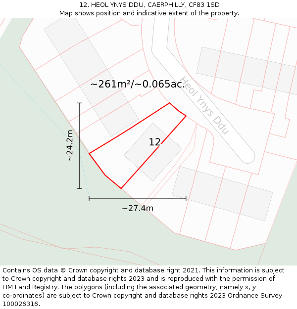 12, HEOL YNYS DDU, CAERPHILLY, CF83 1SD: Plot and title map