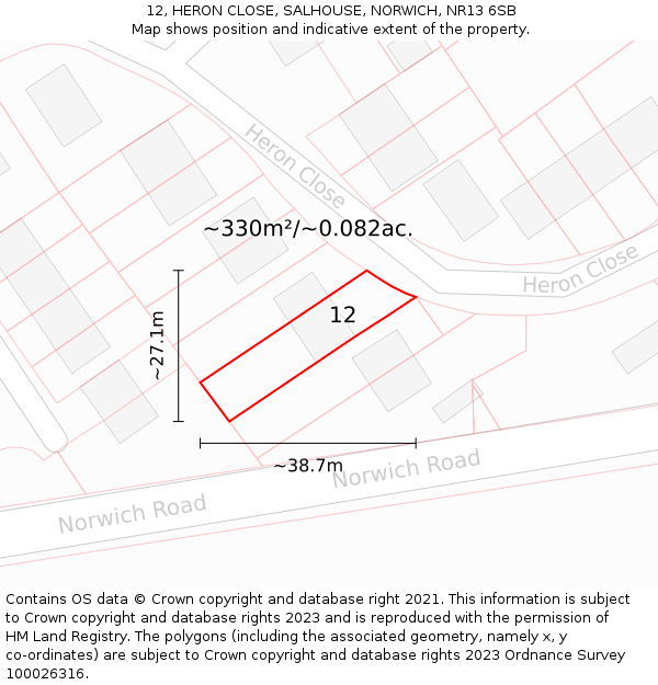 12, HERON CLOSE, SALHOUSE, NORWICH, NR13 6SB: Plot and title map