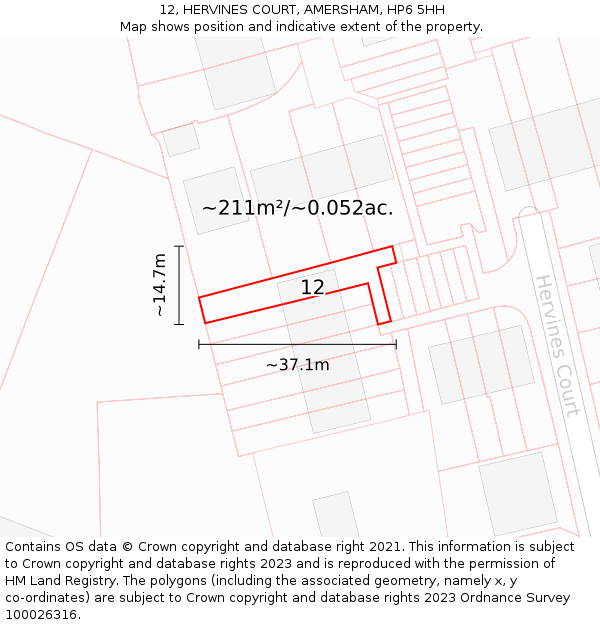 12, HERVINES COURT, AMERSHAM, HP6 5HH: Plot and title map