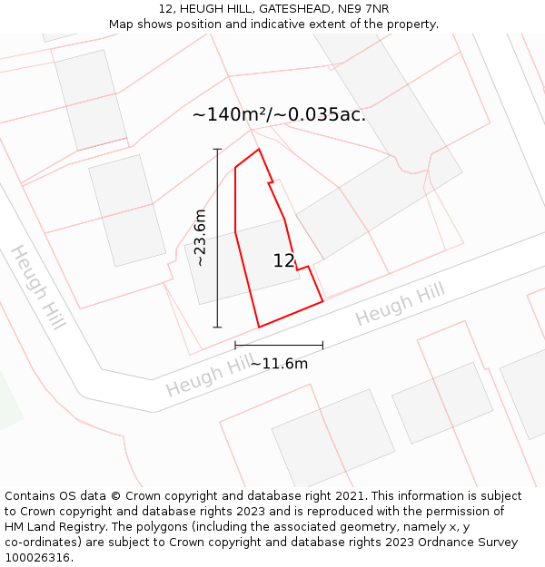 12, HEUGH HILL, GATESHEAD, NE9 7NR: Plot and title map