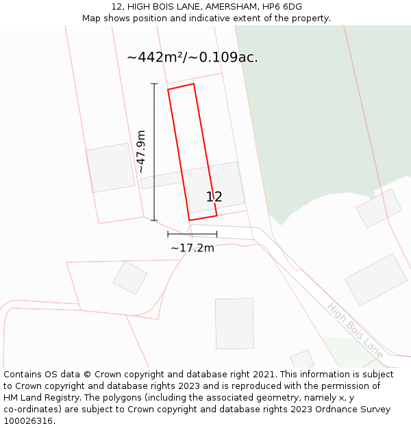 12, HIGH BOIS LANE, AMERSHAM, HP6 6DG: Plot and title map