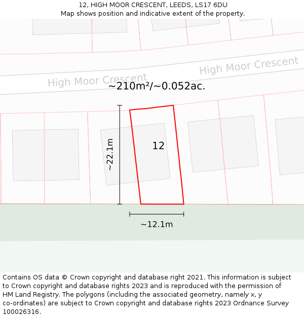 12, HIGH MOOR CRESCENT, LEEDS, LS17 6DU: Plot and title map