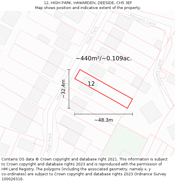 12, HIGH PARK, HAWARDEN, DEESIDE, CH5 3EF: Plot and title map