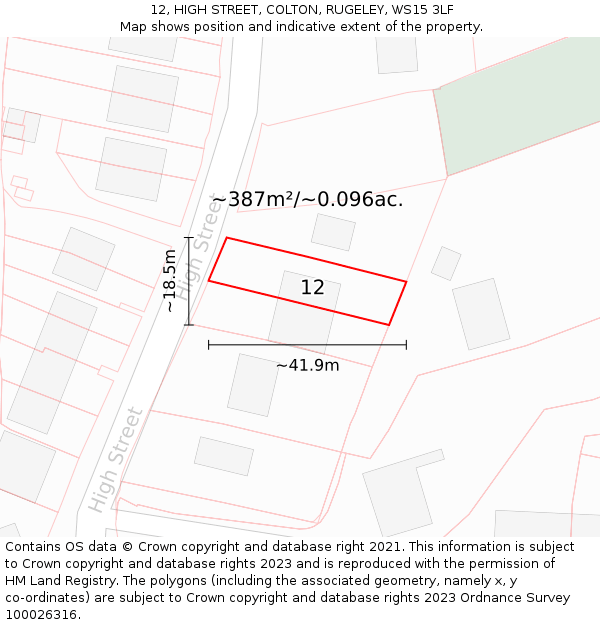 12, HIGH STREET, COLTON, RUGELEY, WS15 3LF: Plot and title map