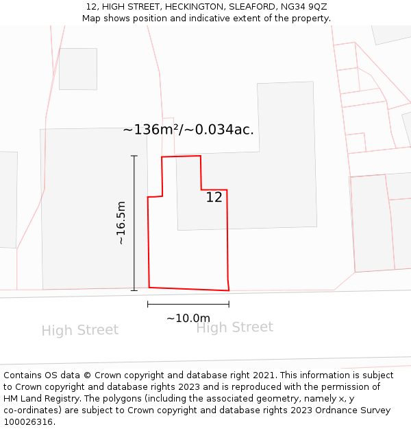 12, HIGH STREET, HECKINGTON, SLEAFORD, NG34 9QZ: Plot and title map