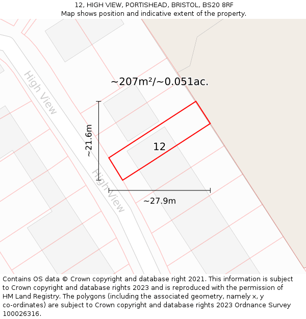 12, HIGH VIEW, PORTISHEAD, BRISTOL, BS20 8RF: Plot and title map