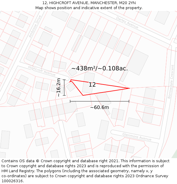 12, HIGHCROFT AVENUE, MANCHESTER, M20 2YN: Plot and title map