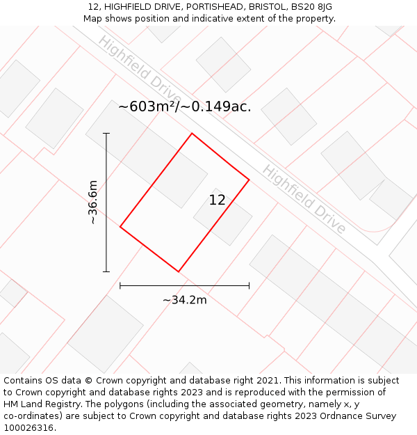 12, HIGHFIELD DRIVE, PORTISHEAD, BRISTOL, BS20 8JG: Plot and title map