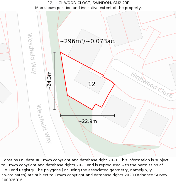 12, HIGHWOOD CLOSE, SWINDON, SN2 2RE: Plot and title map