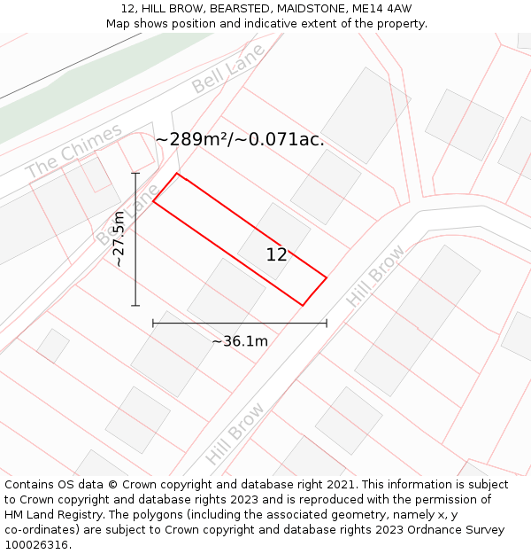 12, HILL BROW, BEARSTED, MAIDSTONE, ME14 4AW: Plot and title map