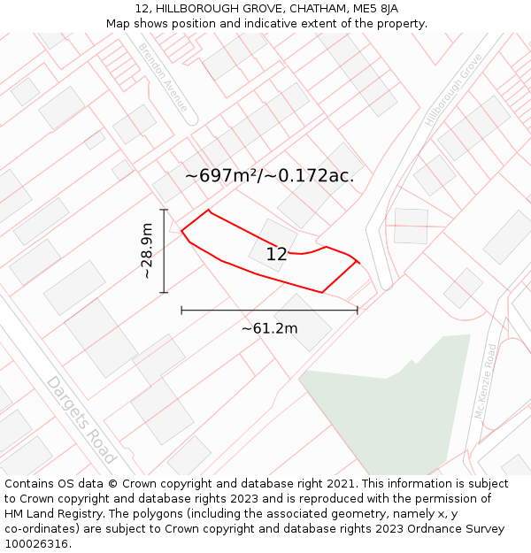 12, HILLBOROUGH GROVE, CHATHAM, ME5 8JA: Plot and title map