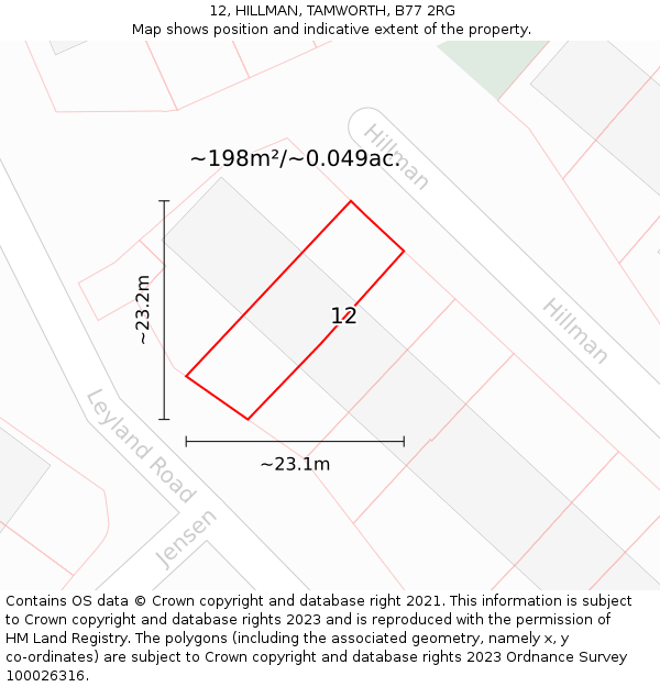 12, HILLMAN, TAMWORTH, B77 2RG: Plot and title map