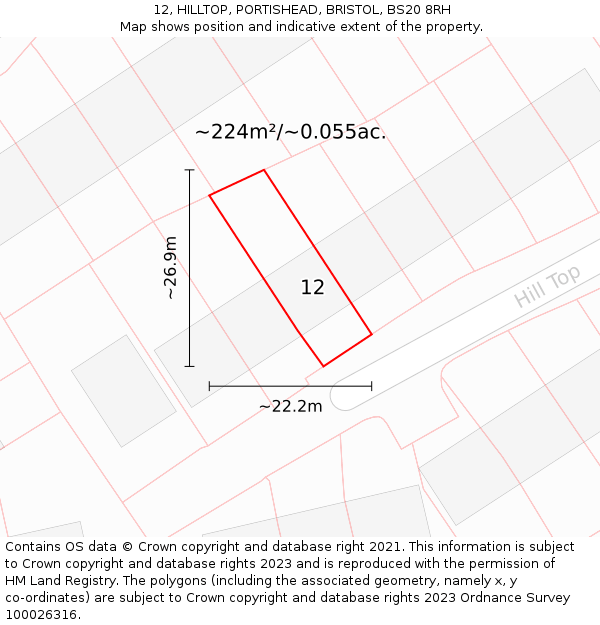 12, HILLTOP, PORTISHEAD, BRISTOL, BS20 8RH: Plot and title map
