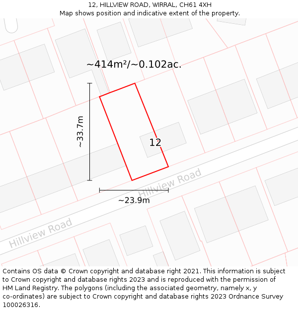 12, HILLVIEW ROAD, WIRRAL, CH61 4XH: Plot and title map