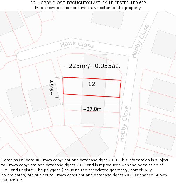 12, HOBBY CLOSE, BROUGHTON ASTLEY, LEICESTER, LE9 6RP: Plot and title map