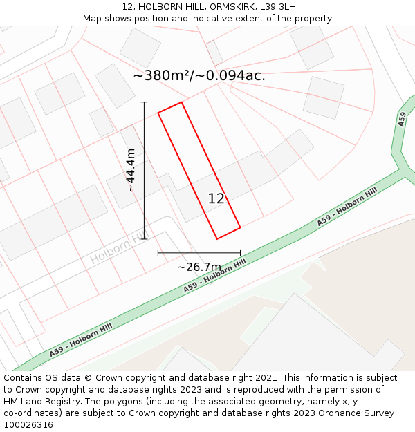 12, HOLBORN HILL, ORMSKIRK, L39 3LH: Plot and title map