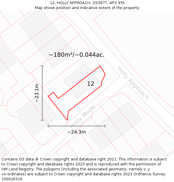 12, HOLLY APPROACH, OSSETT, WF5 9TA: Plot and title map